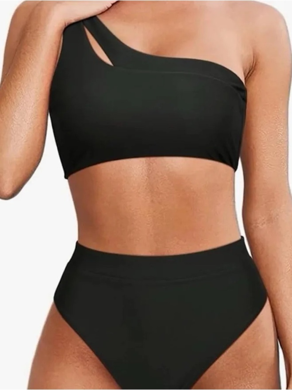 One-Shoulder Black High-Waist Bikini - Women Swim